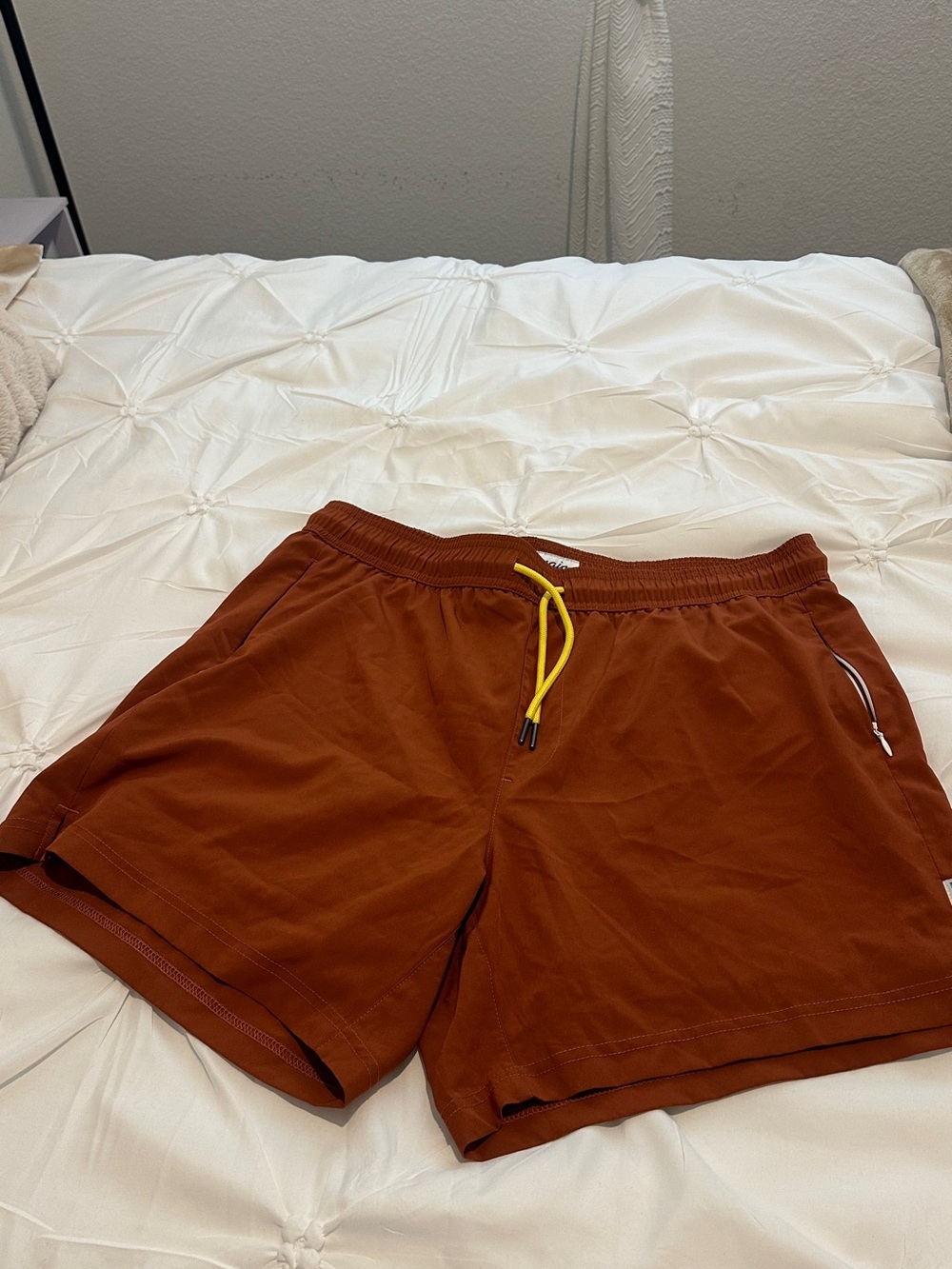 Men's Rust Swim Trunks with Yellow Drawcord